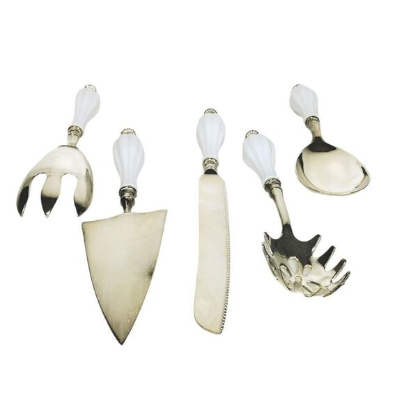 Vintage Godinger Silver Plated White Porcelain Handle Server Utensil 5 Pc. Set - Picture 5 of 11